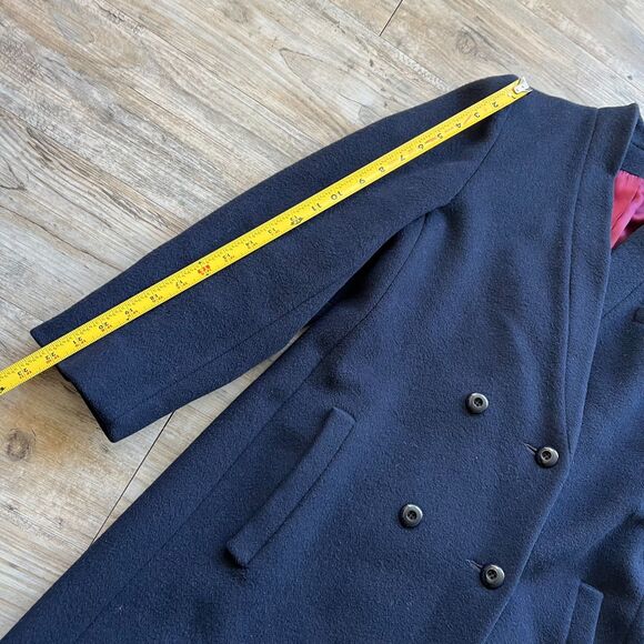 Domino New York Wool Trench Coat Women's Medium Blue Vintage 90s 80s Button - Picture 7 of 11